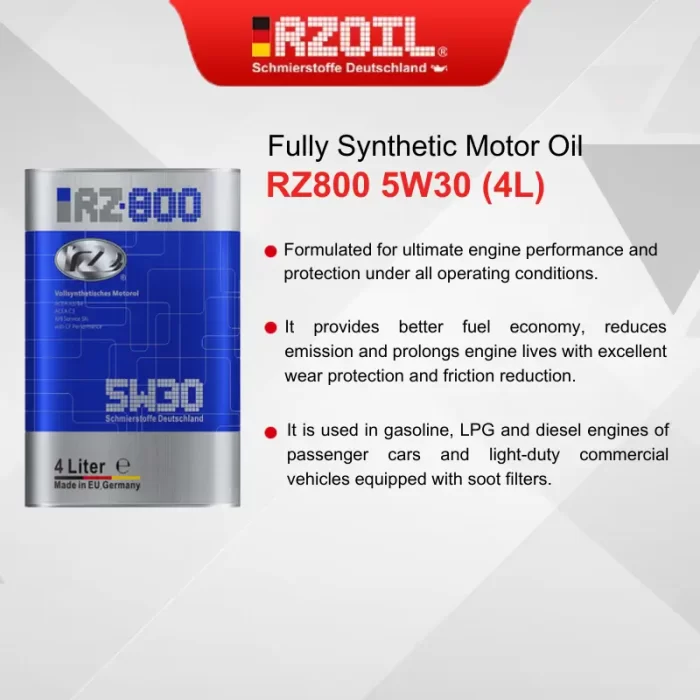 RZ800 5W30 Fully Synthetic Motor Oil 4L, Bans Auto Store 1